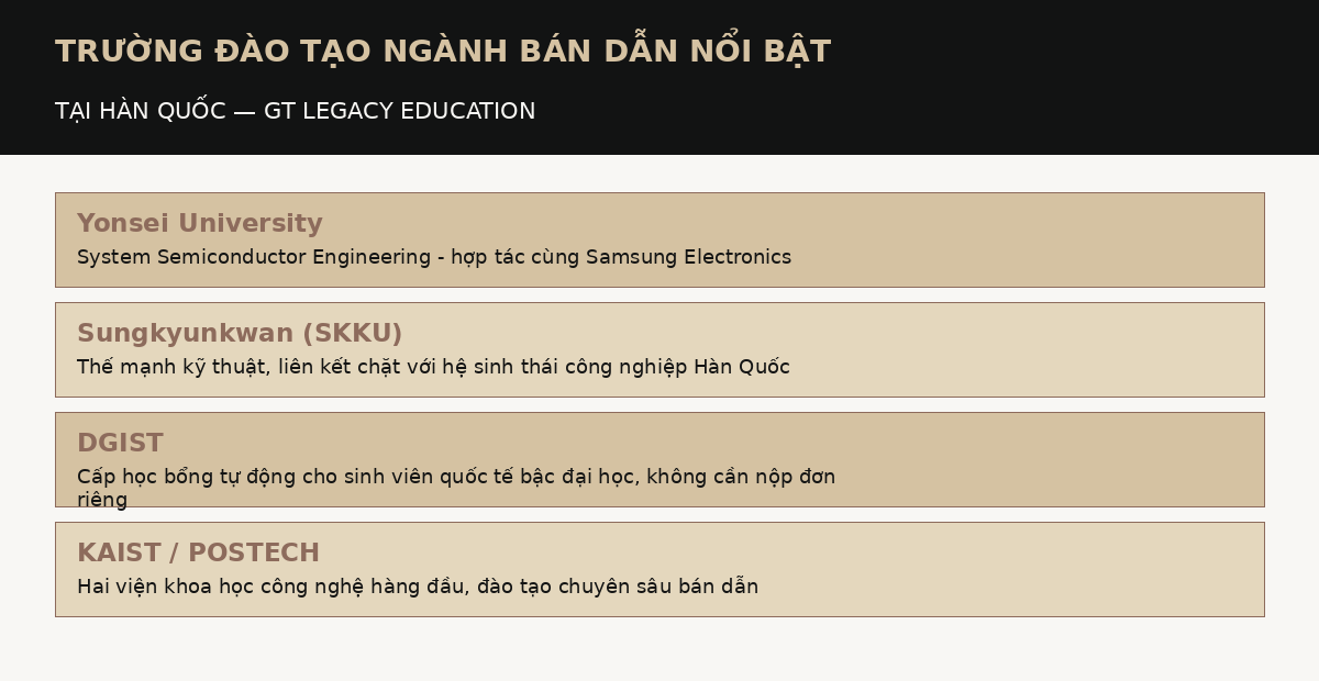Các trường đào tạo ngành bán dẫn nổi bật tại Hàn Quốc: Yonsei, SKKU, DGIST, KAIST, POSTECH - GT Legacy Education
